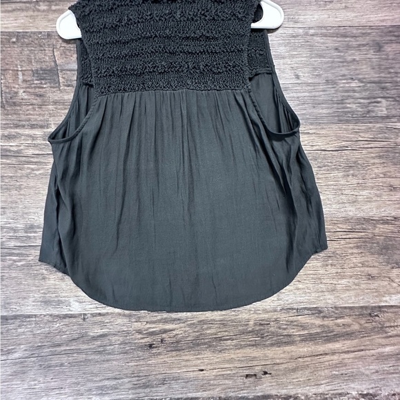 Free People Black Sleeveless Smocked Blouse with Bib Collar - Picture 2 of 5